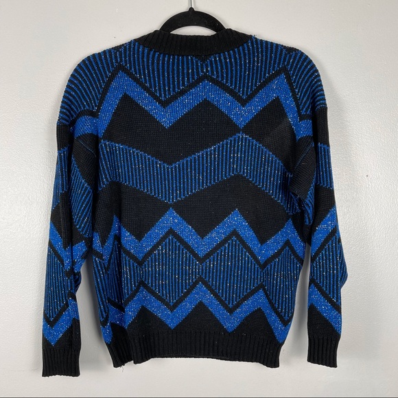 Vintage Blue Sparkle ZigZag Sweater - Picture 2 of 3